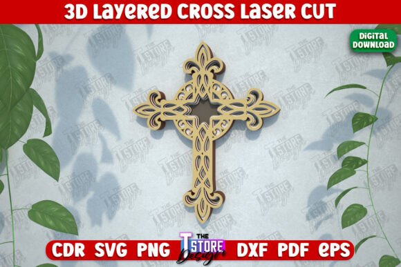 3D Layered Cross Christian Symbol CNC