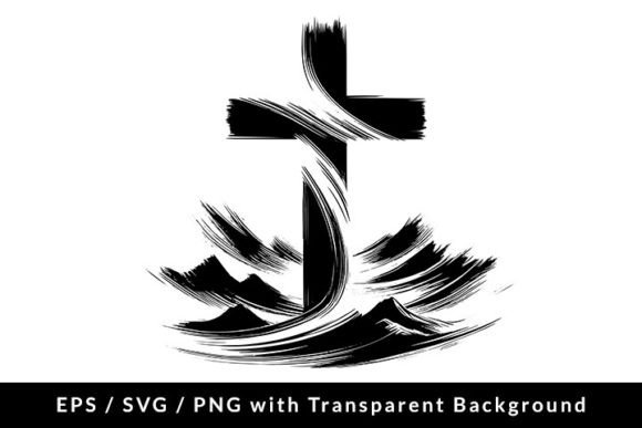 Cross and Mountains Brush Stroke SVG EPS