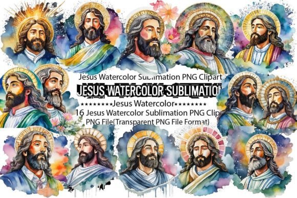 Jesus Watercolor Sublimation Bundle and Print Templates
