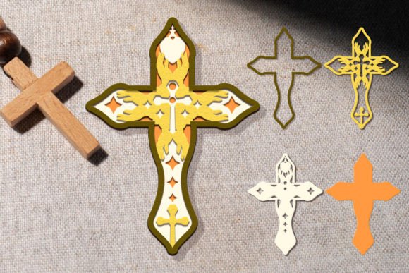 Layered Christian Cross Laser Cut Svg for Ornaments